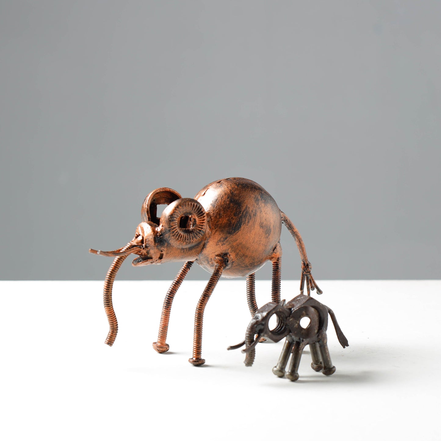 Elephant Mother & Child - Handmade Recycled Metal Sculpture by Debabrata Ruidas