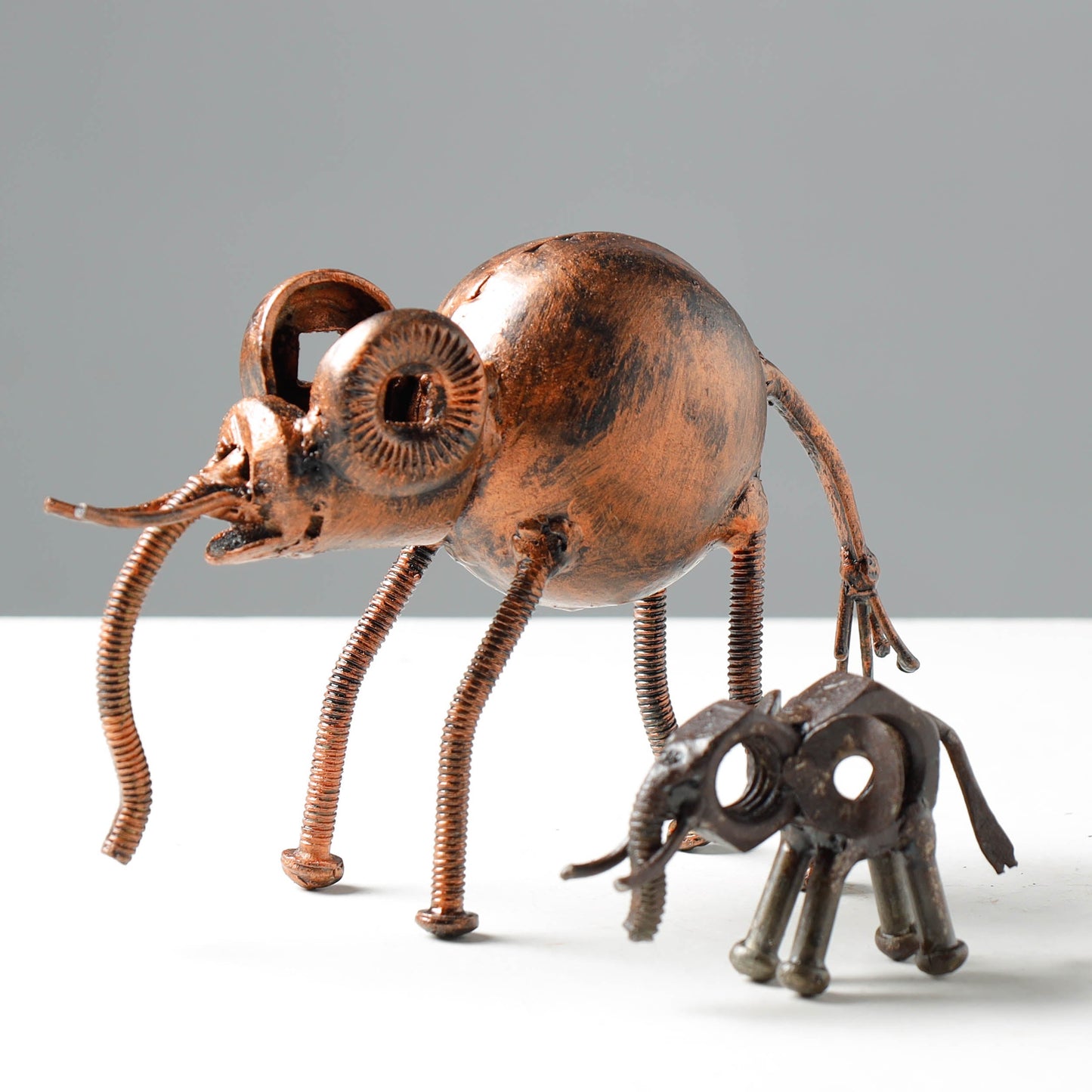 Elephant Mother & Child - Handmade Recycled Metal Sculpture by Debabrata Ruidas