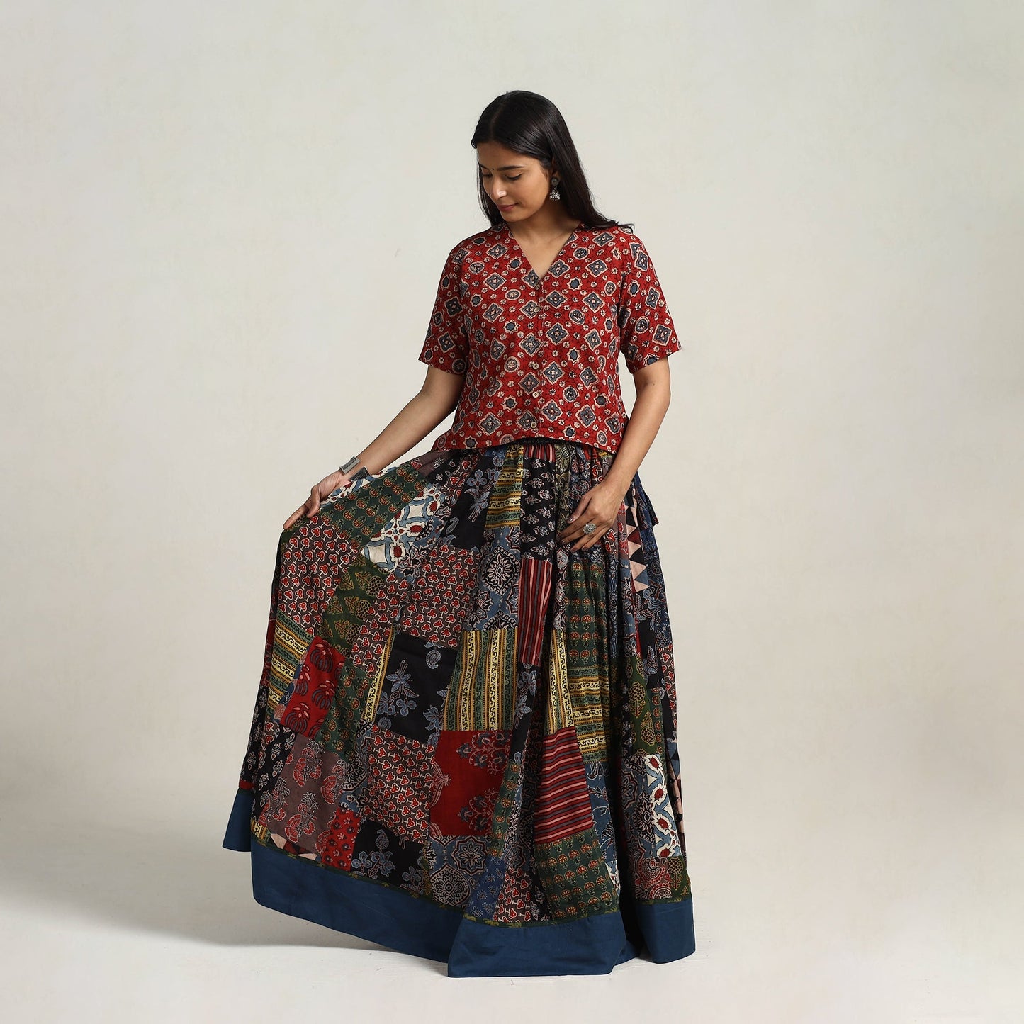 Multicolor - 24 kali patchwork cotton skirt 25 - handcrafted