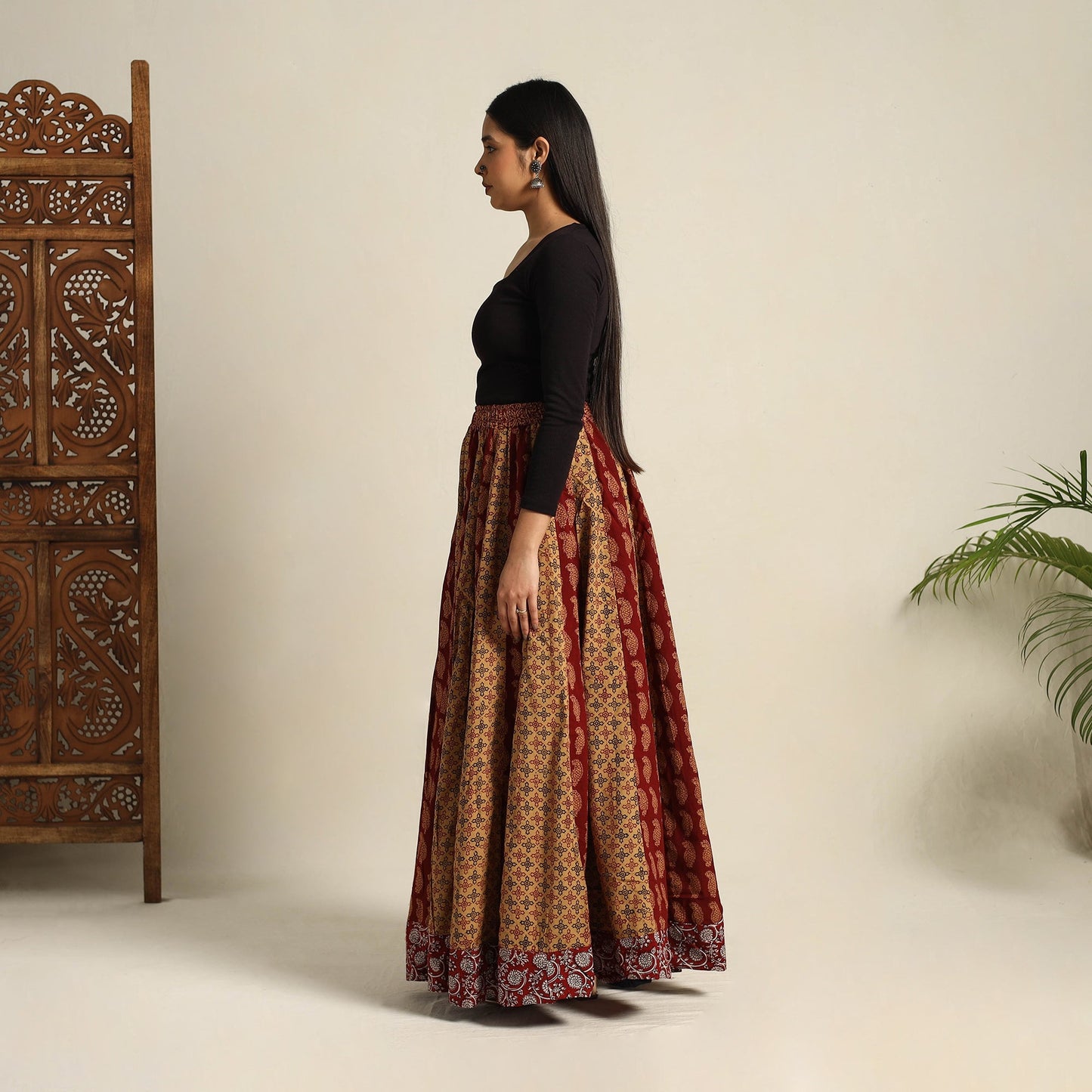 Multicolor 24 Kali Patchwork Cotton Bagh Print Skirt