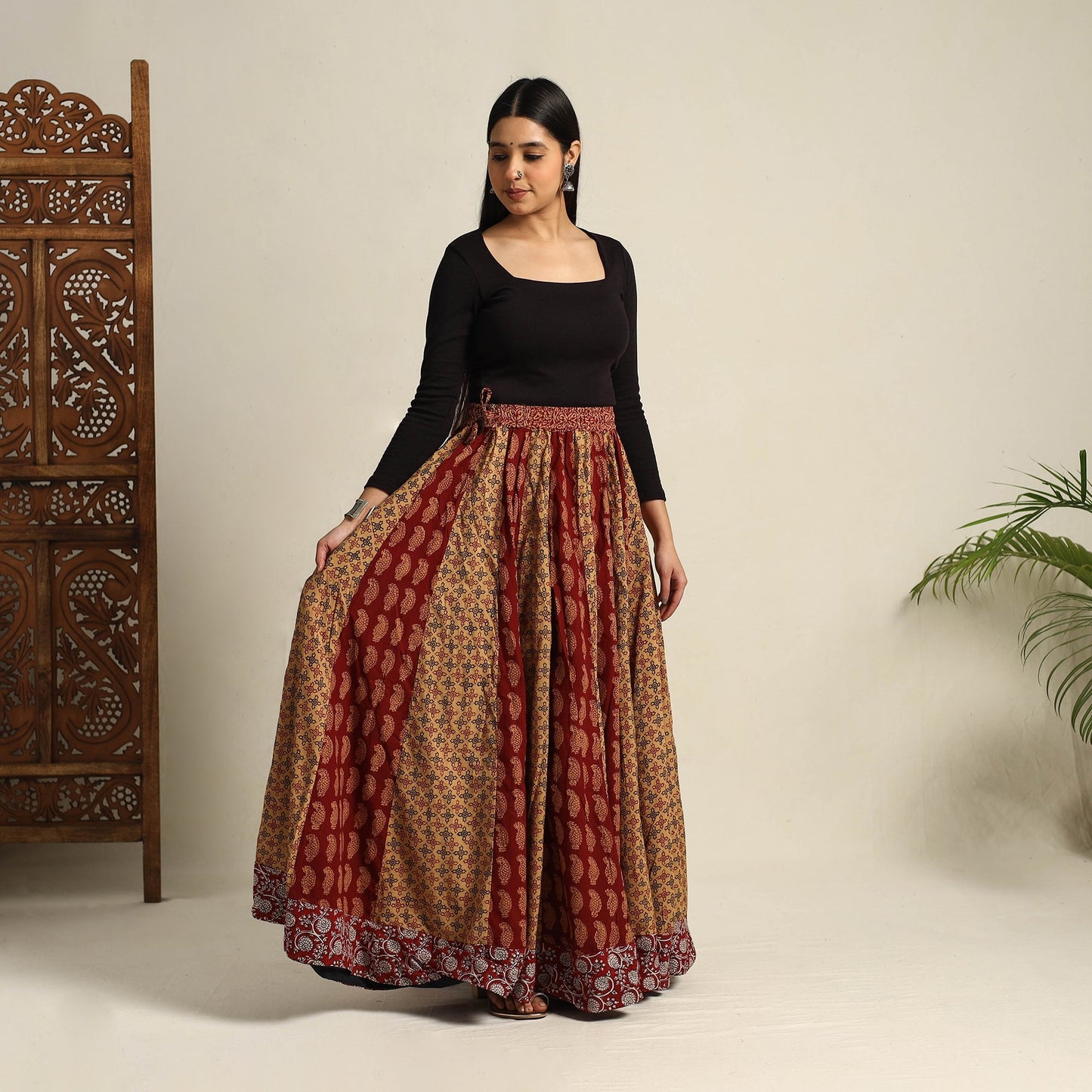 Multicolor 24 Kali Patchwork Cotton Bagh Print Skirt