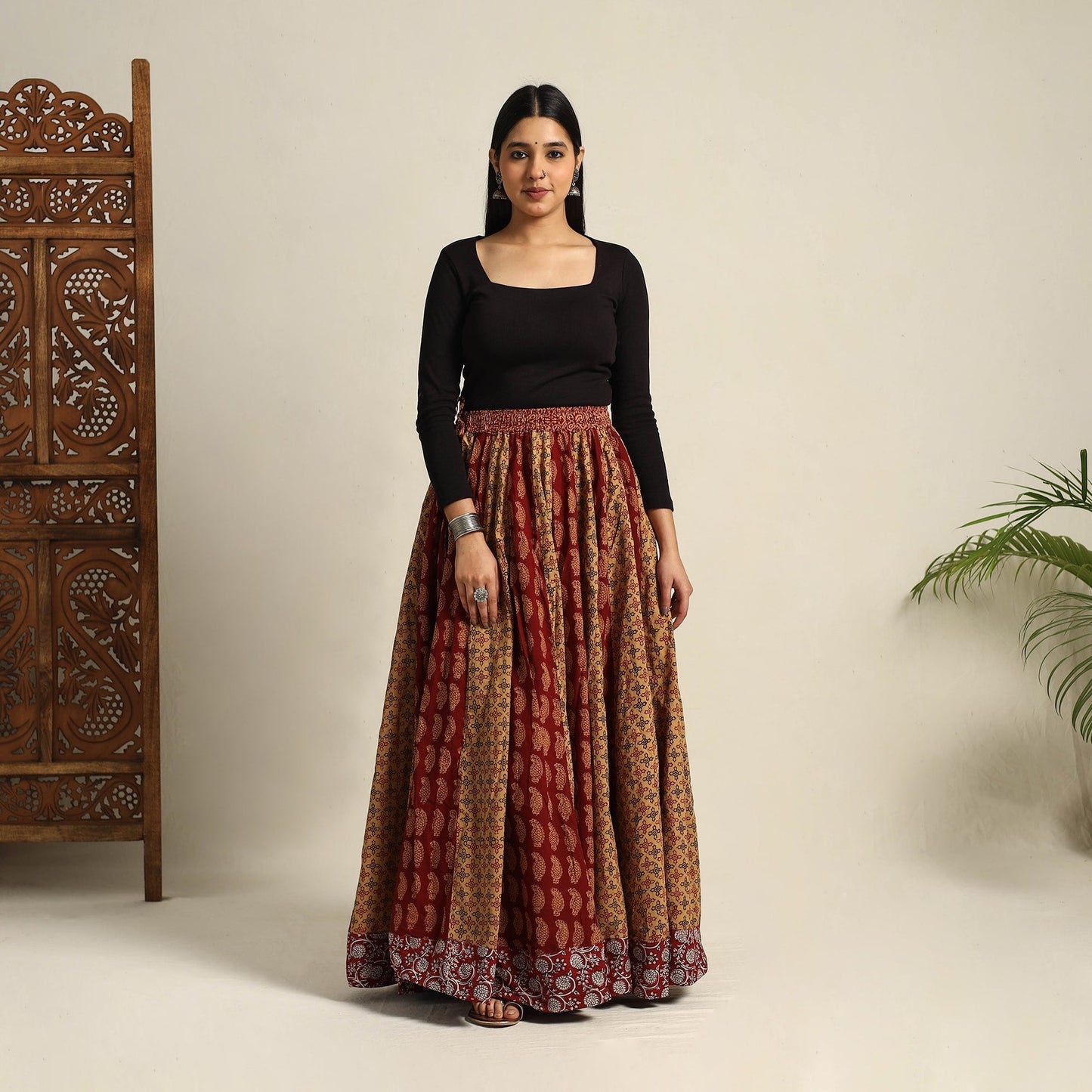 Multicolor 24 Kali Patchwork Cotton Bagh Print Skirt