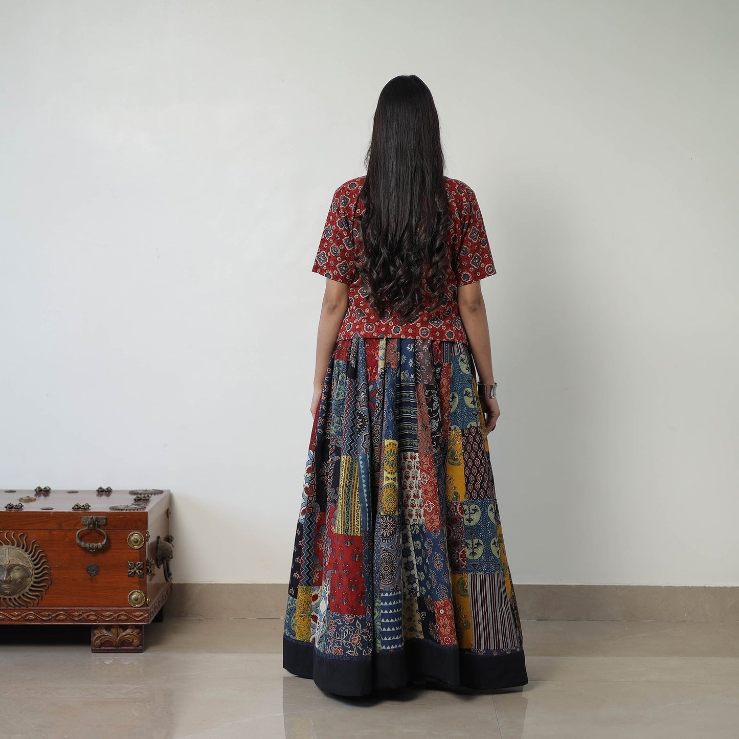 24 Kali Patchwork Block Printed Cotton Ajrakh Skirt