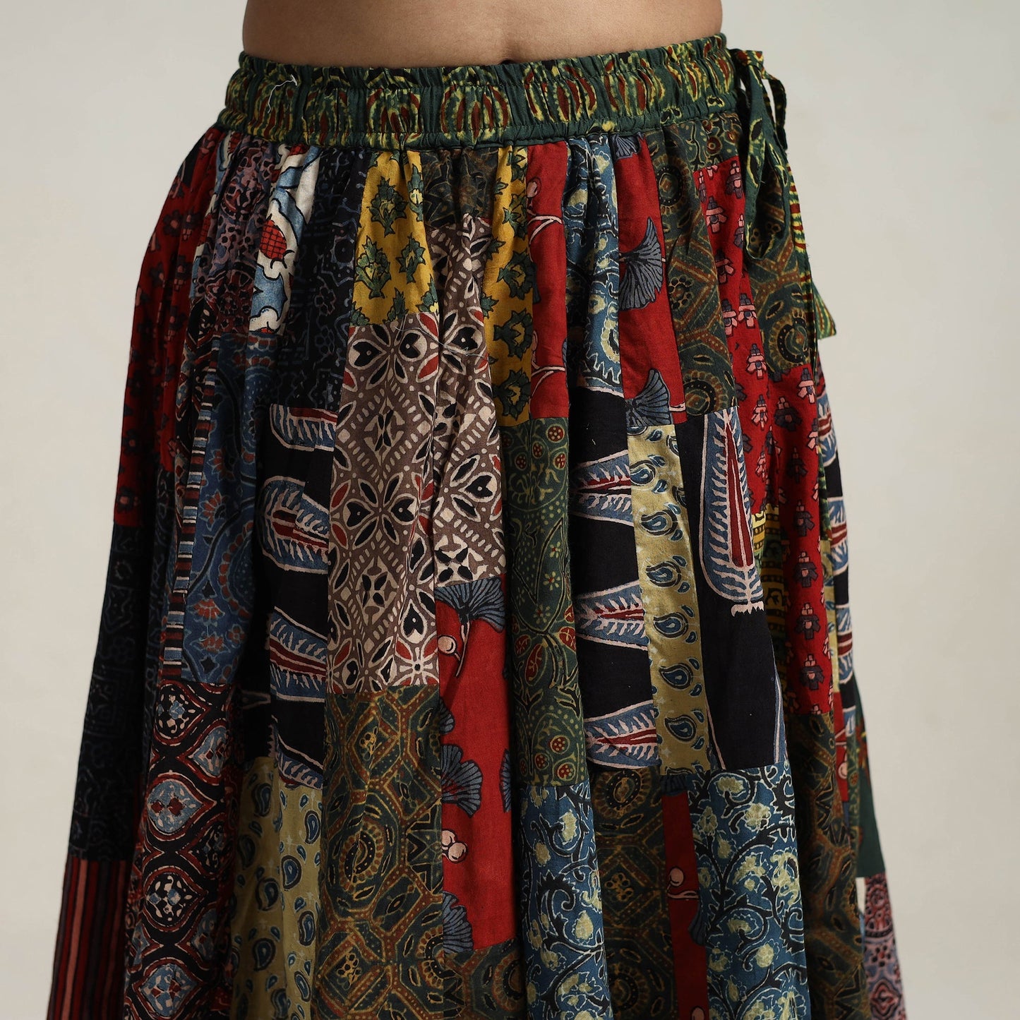 24 Kali Multicolor Patchwork Block Print Cotton Ajrakh Skirt