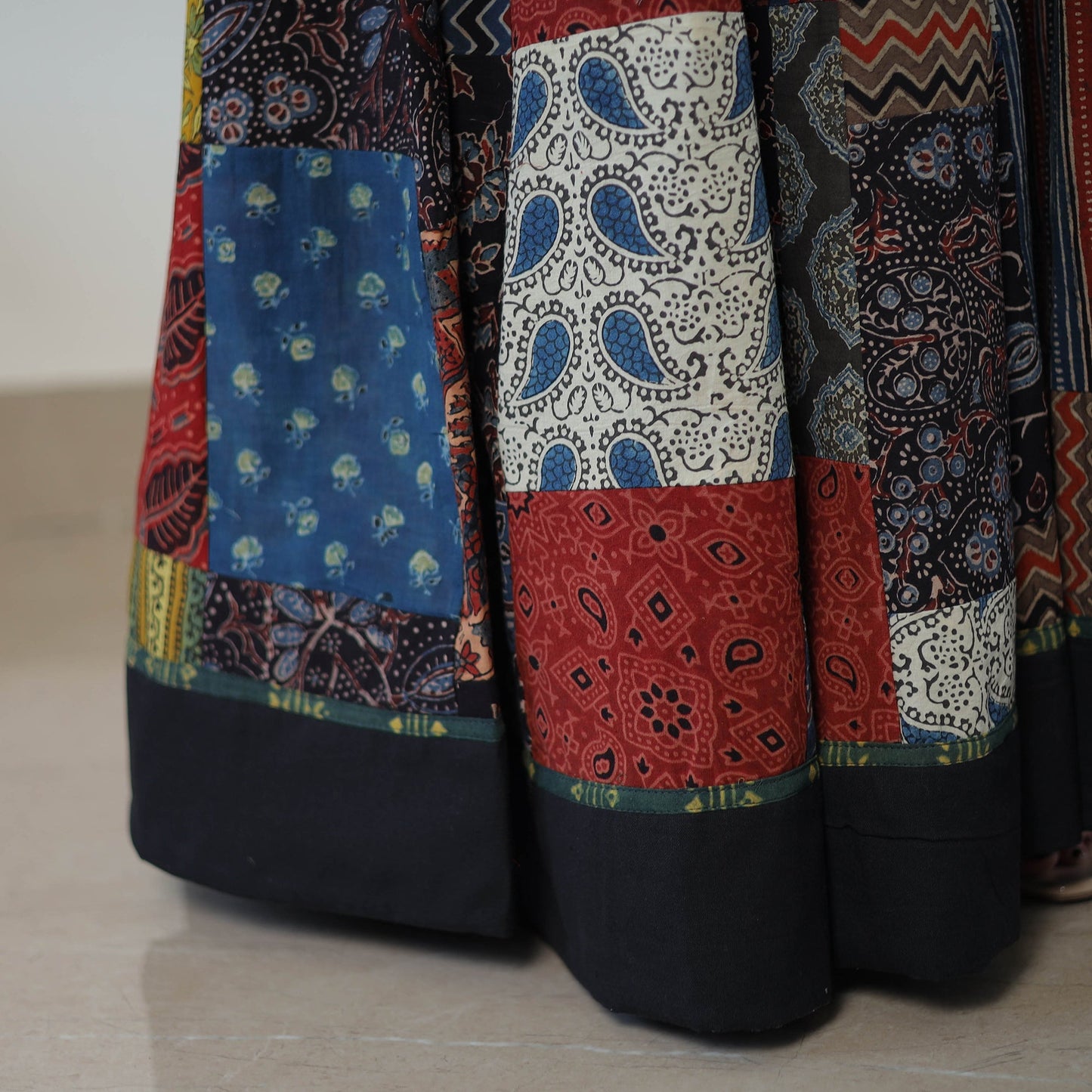 Multicolor - 24 Kali Patchwork Block Printed Cotton Ajrakh Skirt 50