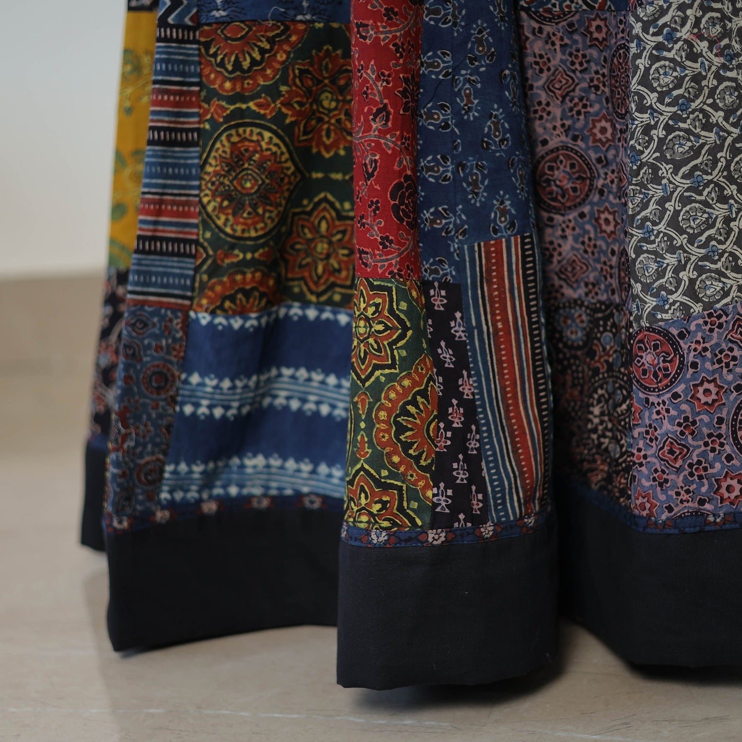 24 Kali Patchwork Block Printed Cotton Ajrakh Skirt