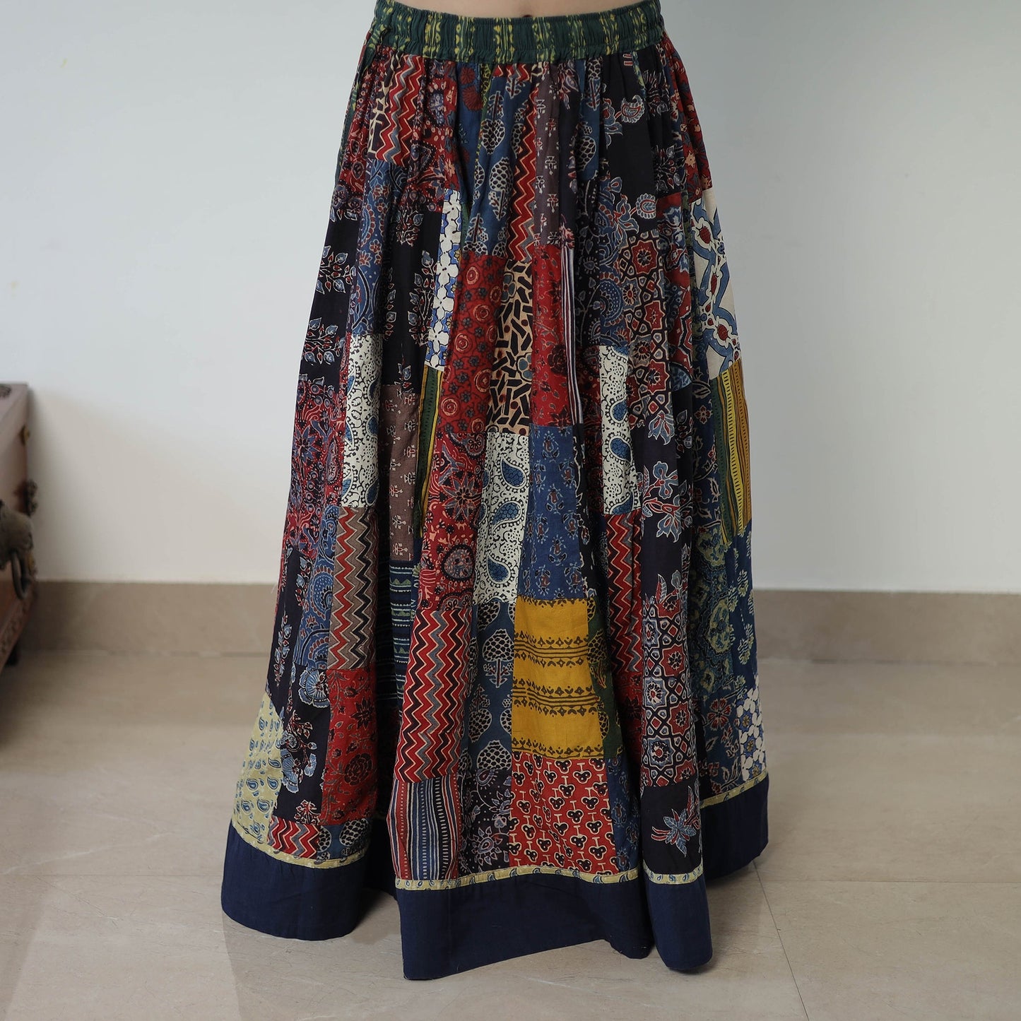 Multicolor - 24 Kali Patchwork Block Printed Cotton Ajrakh Skirt 46