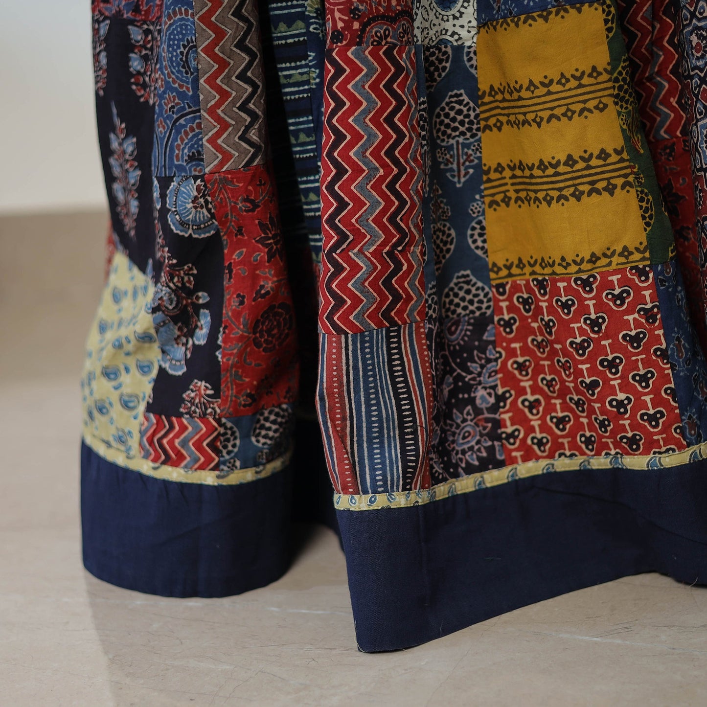 Multicolor - 24 Kali Patchwork Block Printed Cotton Ajrakh Skirt 46