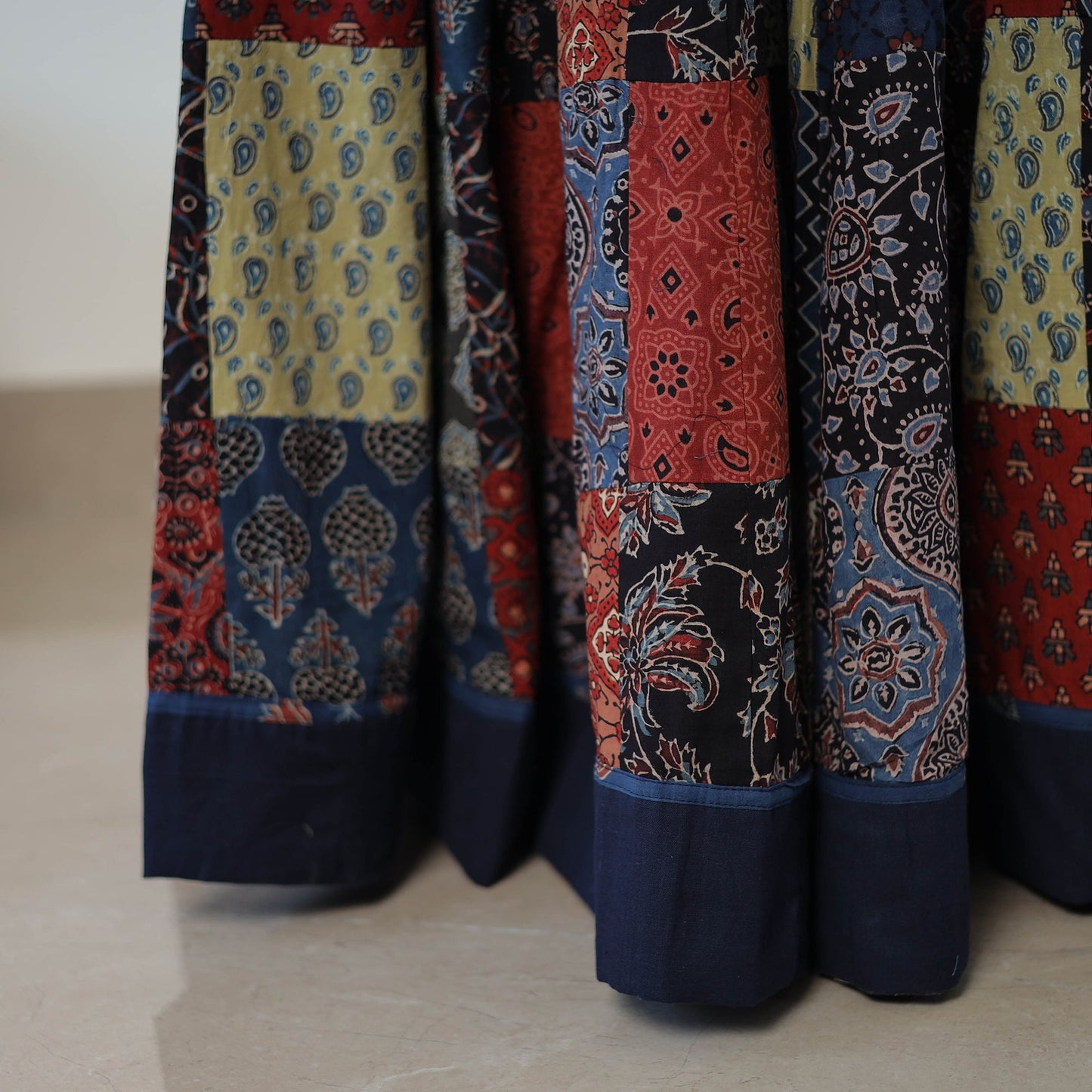 Multicolor - 24 Kali Patchwork Block Printed Cotton Ajrakh Skirt 47