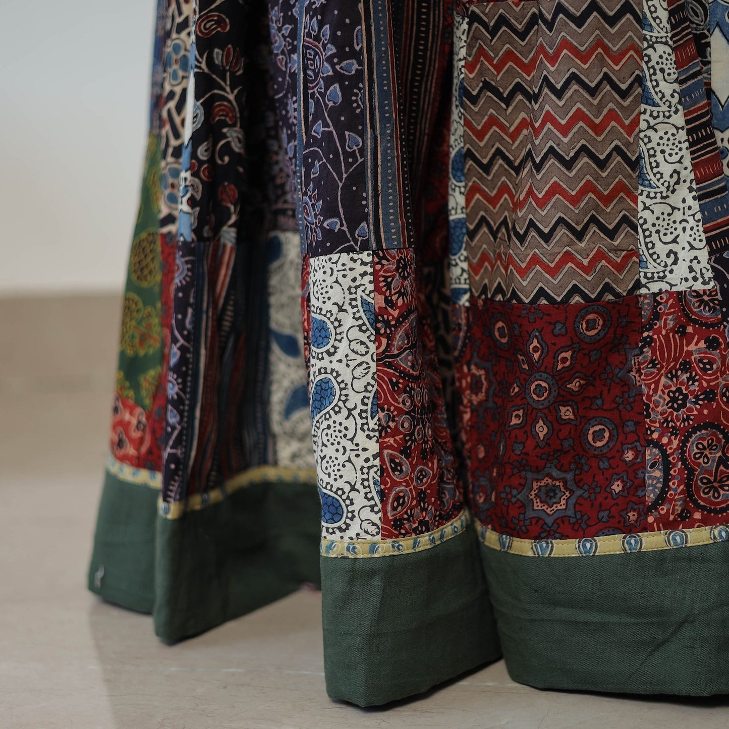 Multicolor - 24 Kali Patchwork Block Printed Cotton Ajrakh Skirt 54