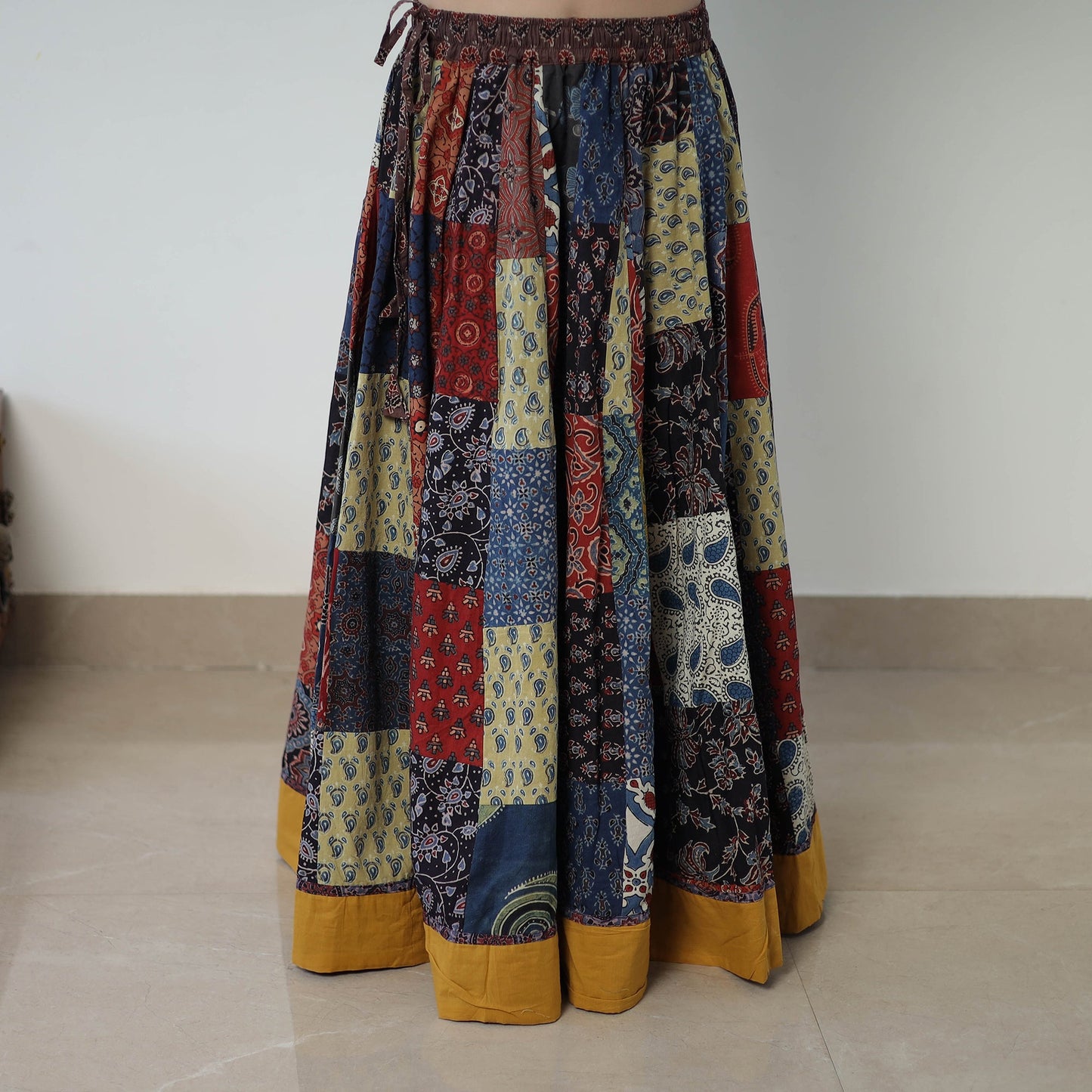 24 Kali Patchwork Block Printed Cotton Ajrakh Skirt