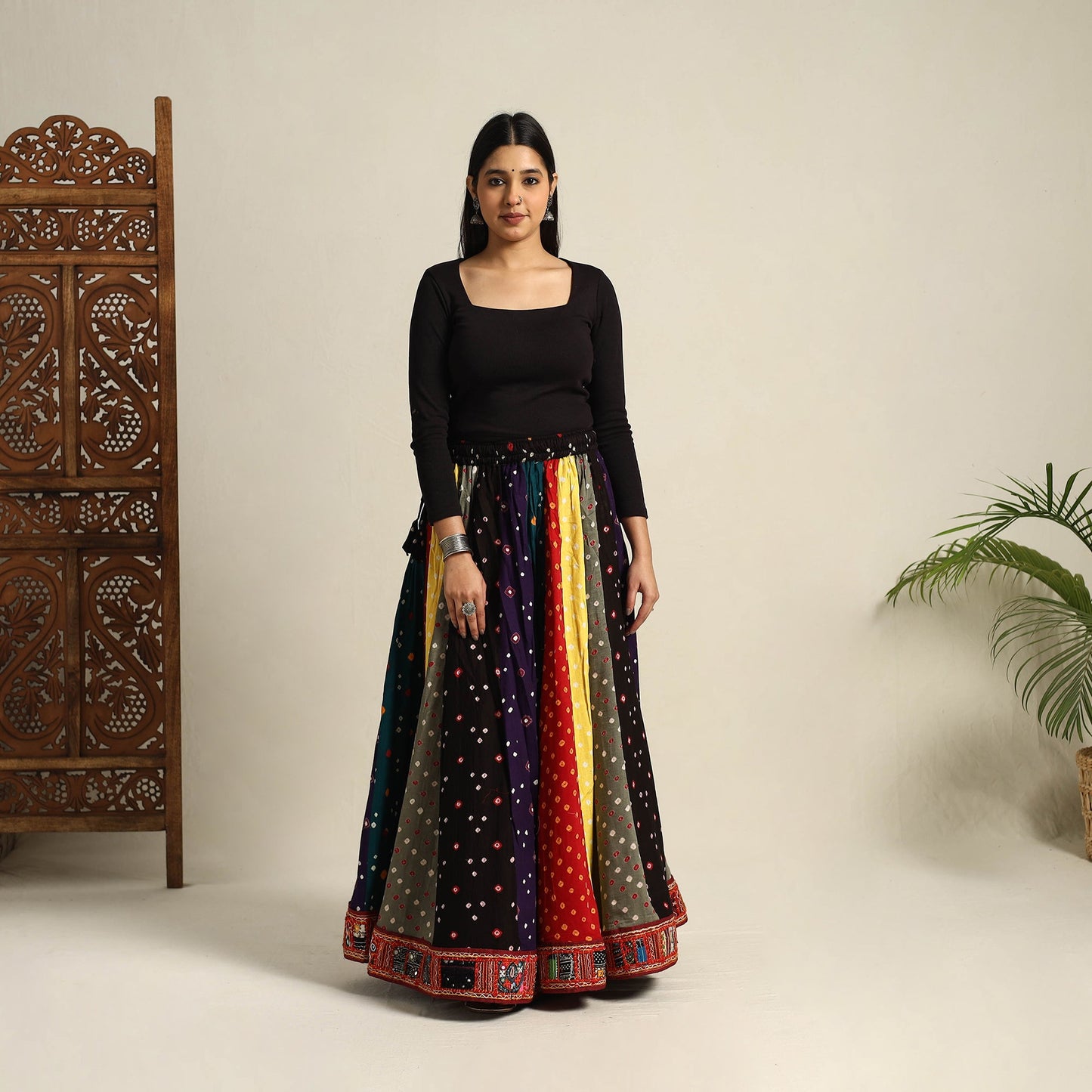 Multicolor 24 Kali Patchwork Tie & Dye Cotton Bandhani Skirt