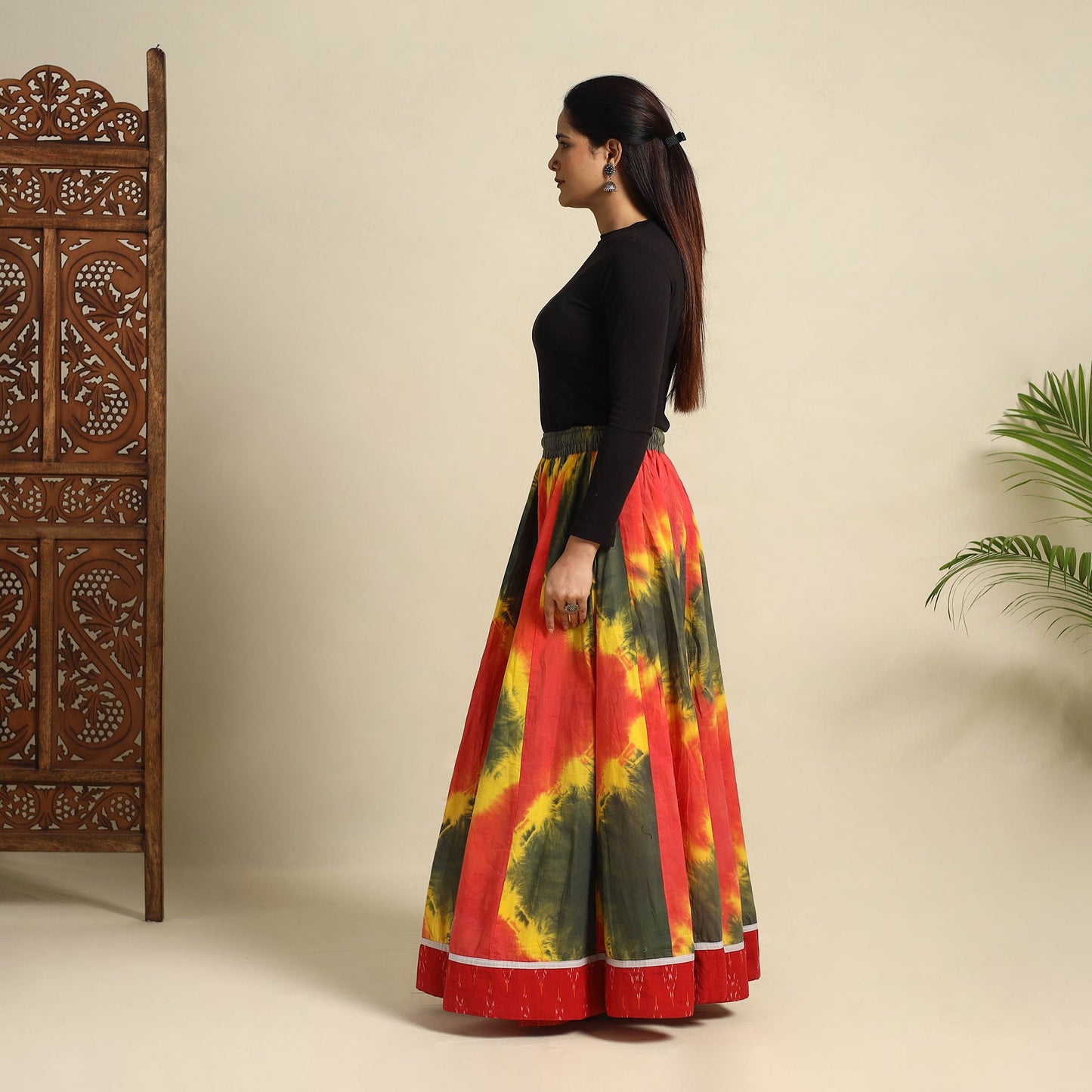 Buy 24 Kali Multicolor Patchwork Cotton Long Shibori Tie-Dye Skirt