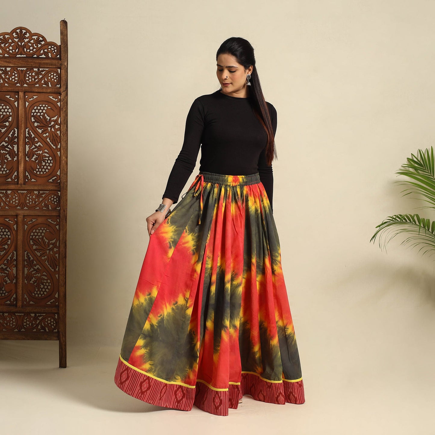 Buy 24 Kali Multicolor Patchwork Cotton Long Shibori Tie-Dye Skirt