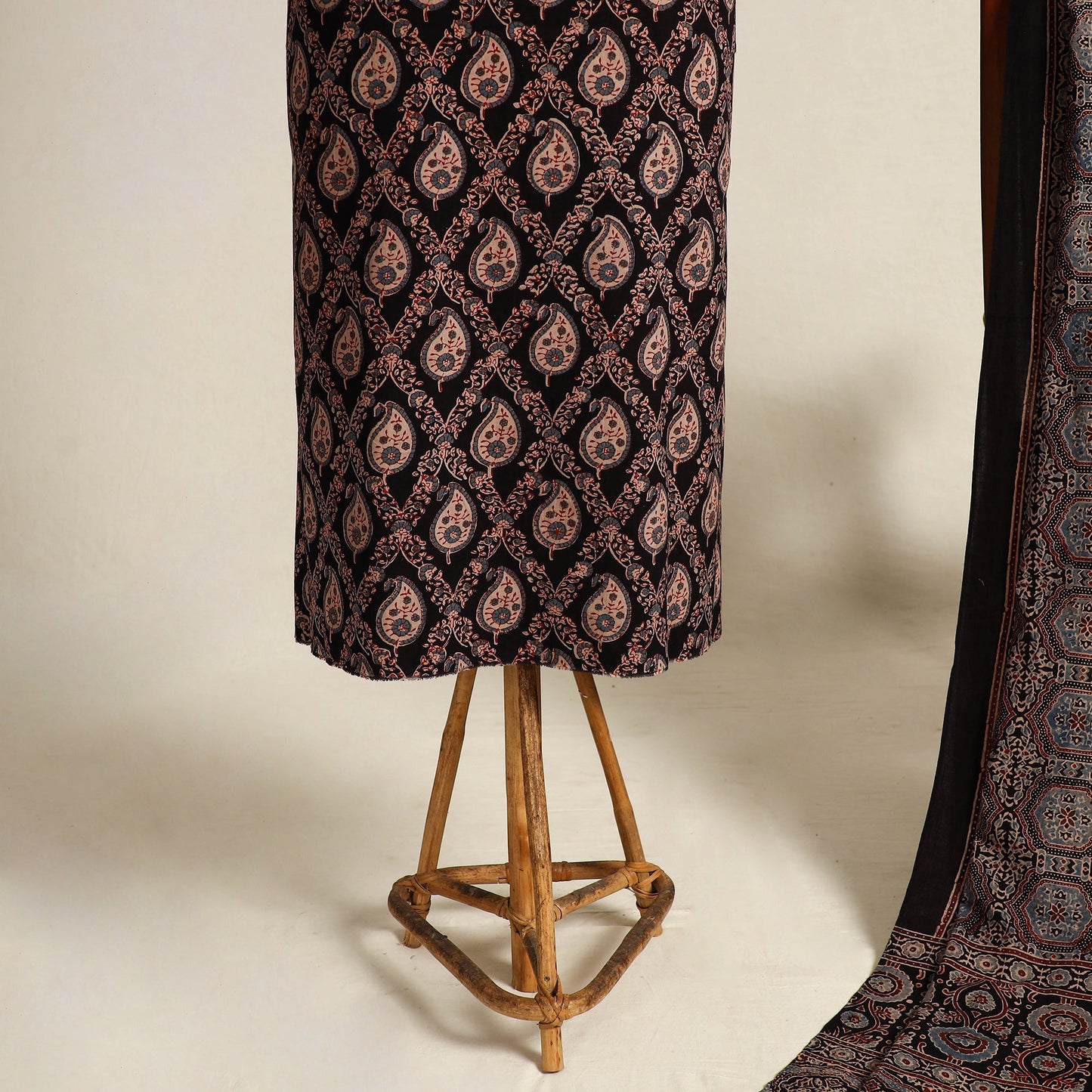 Multicolor 2pc Block Print Natural Dyed Ajrakh Dress Material