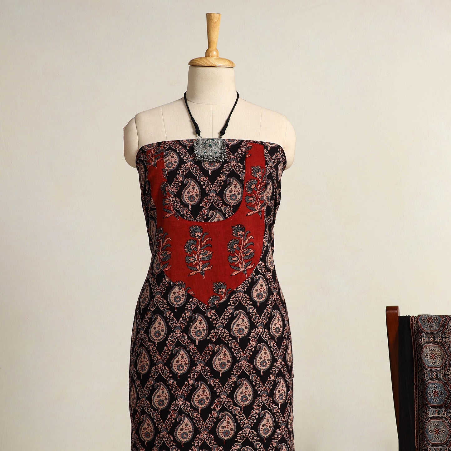 Multicolor 2pc Block Print Natural Dyed Ajrakh Dress Material