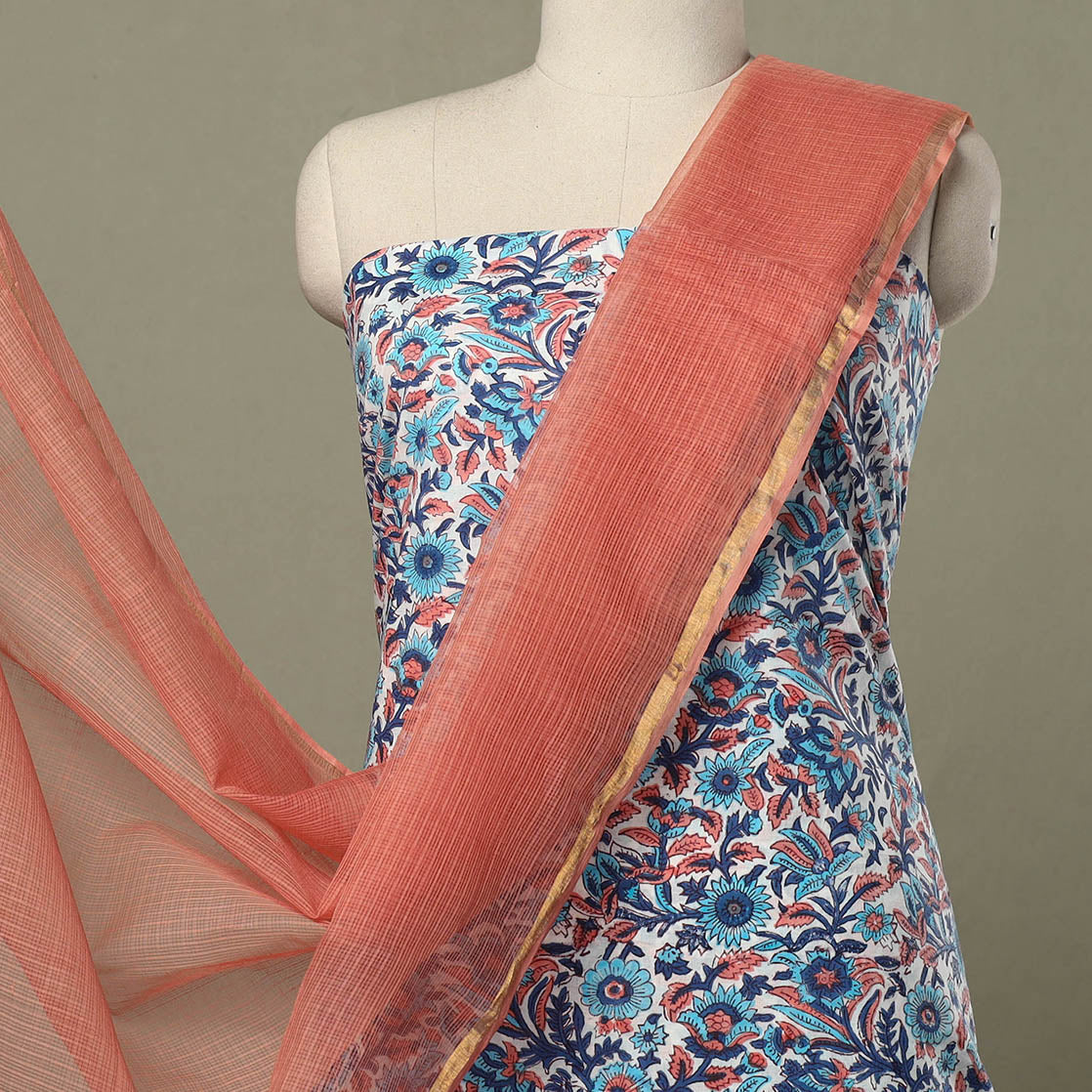 Buy 2pc Cotton Multicolor Sanganeri Print Kurta with Plain Dupatta