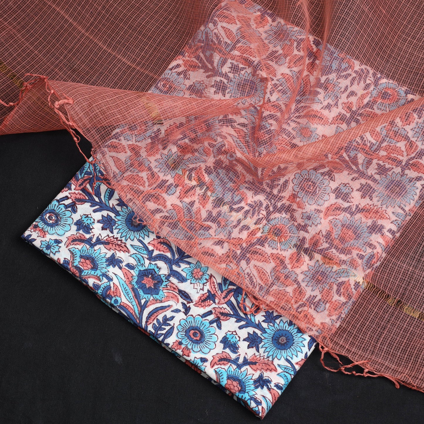 Buy 2pc Cotton Multicolor Sanganeri Print Kurta with Plain Dupatta