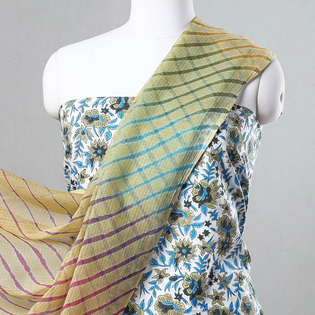 2pc Sanganeri Block Printed Cotton Kurta with Leheriya Dupatta