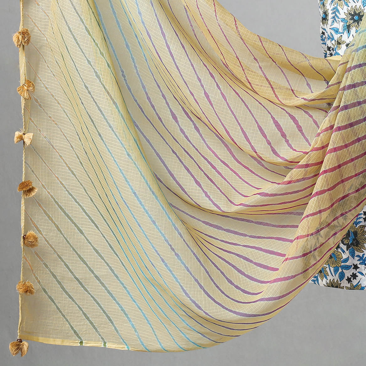 2pc Sanganeri Block Printed Cotton Kurta with Leheriya Dupatta
