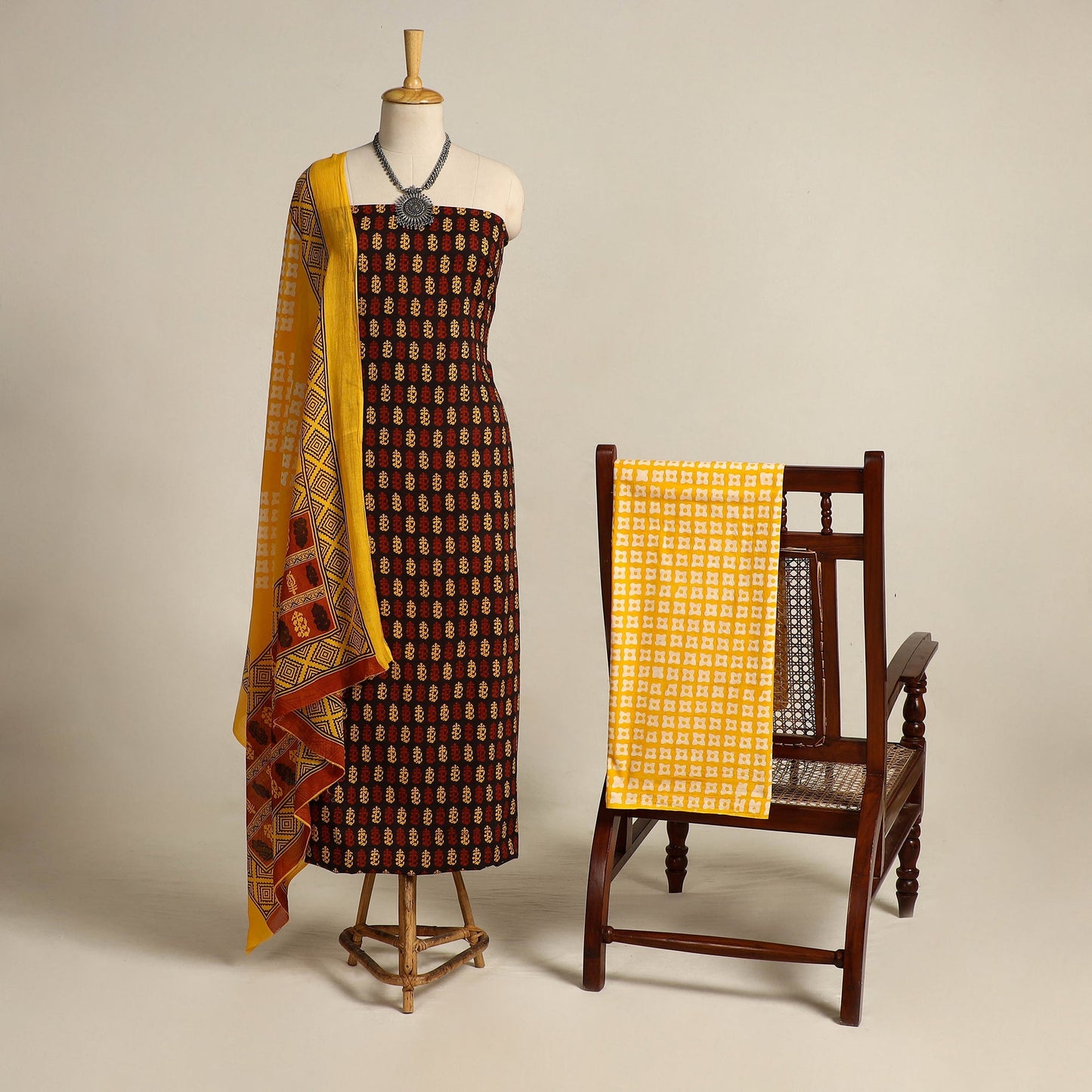 Multicolor 3pc Cotton Bagh Print Dress Material