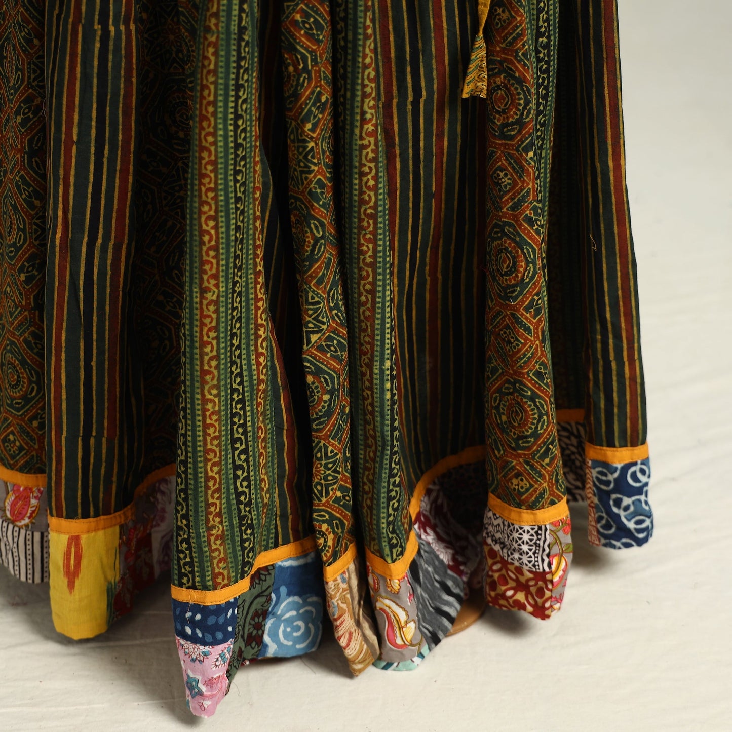 Ajrakh Block Printed 24 Kali Patchwork Cotton Long Skirt 24