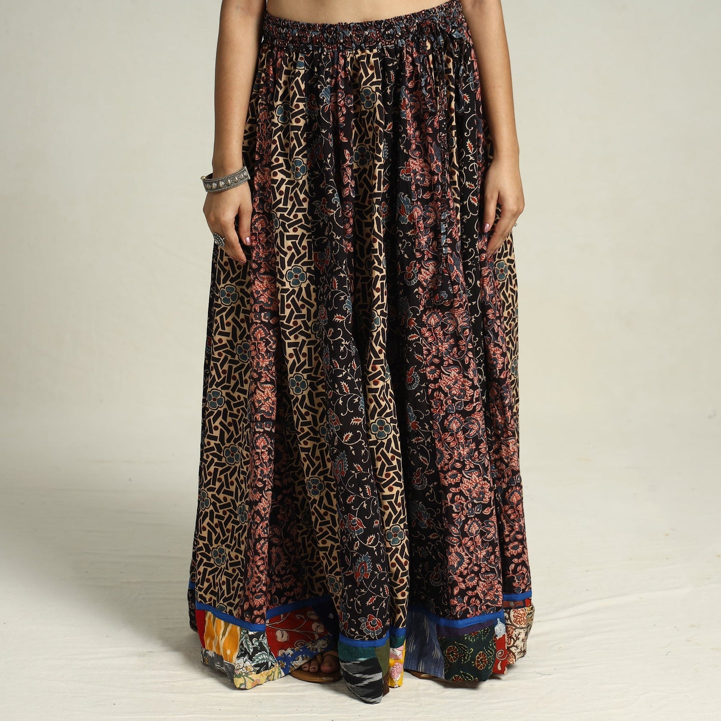 Ajrakh Block Printed 24 Kali Patchwork Cotton Long Skirt 40