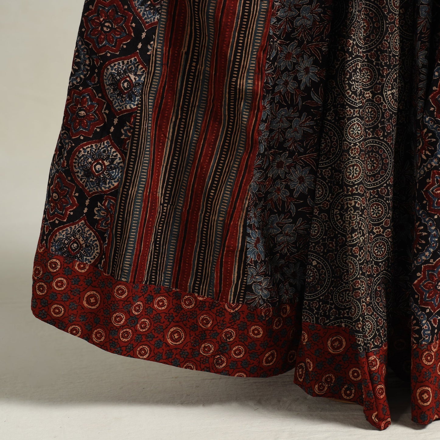 Ajrakh Block Printed 24 Kali Patchwork Cotton Long Skirt 17