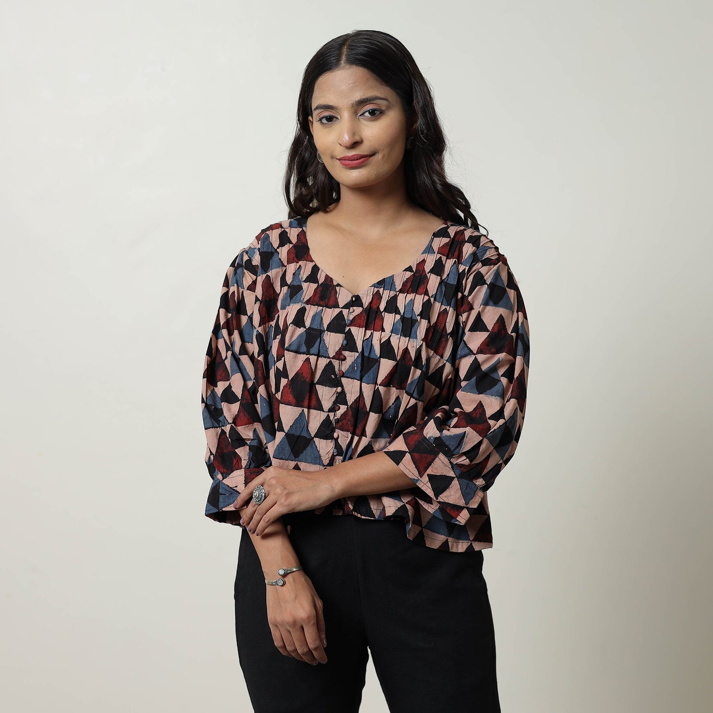 Multicolor - Ajrakh Block Printed Cotton Crop Top 03
