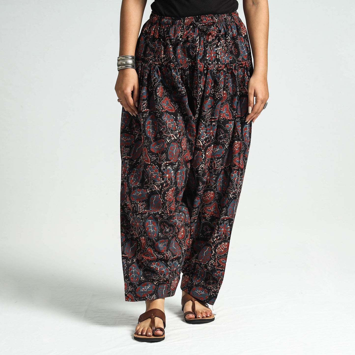 Multicolor -ajrakh printed cotton elasticated salwar
