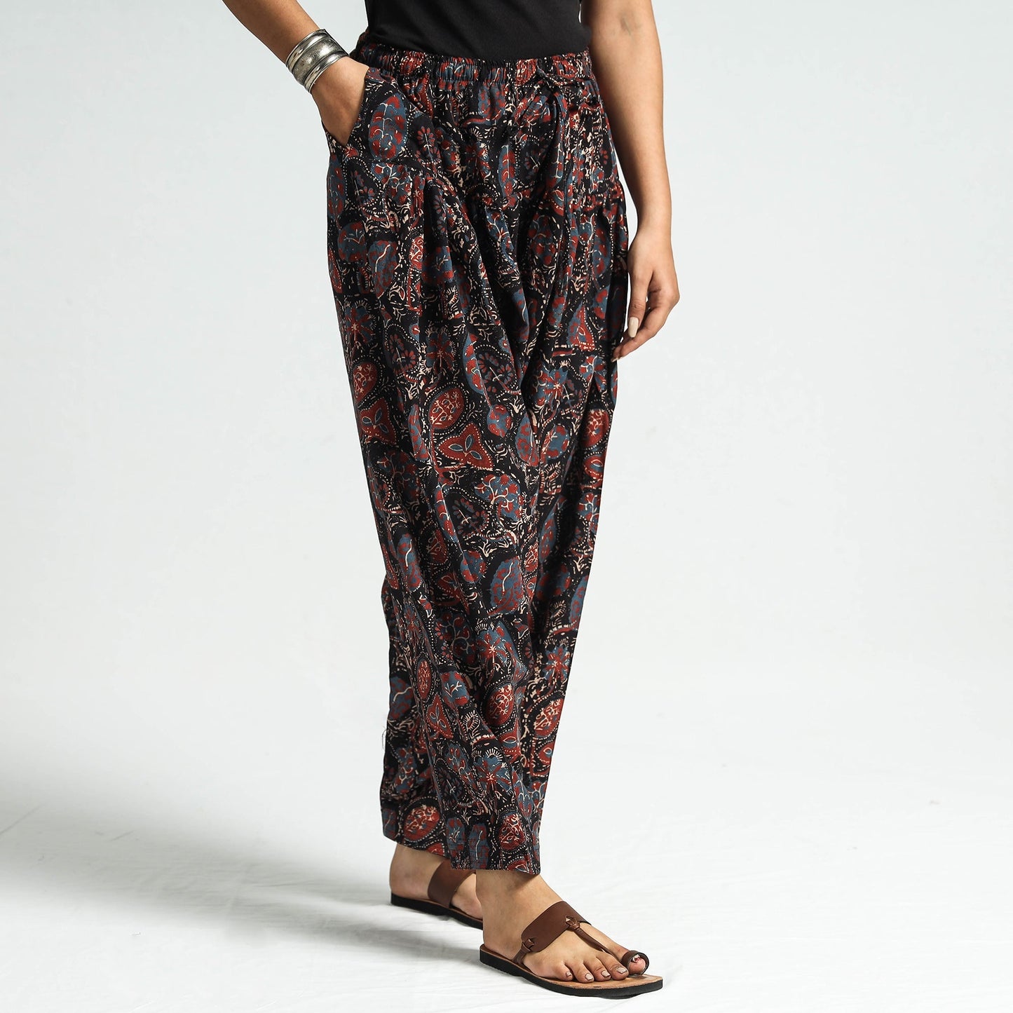 Multicolor -ajrakh printed cotton elasticated salwar