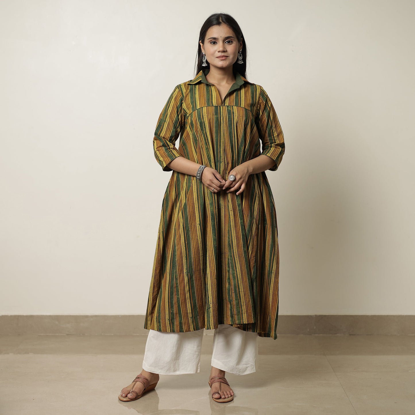 Ajrakh Block Printed Cotton Flared Kurta for Women