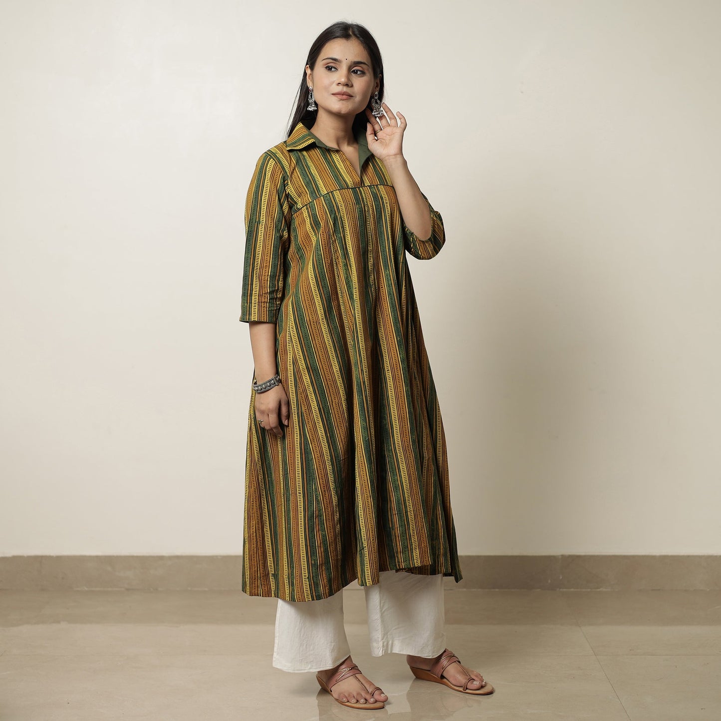 Ajrakh Block Printed Cotton Flared Kurta for Women