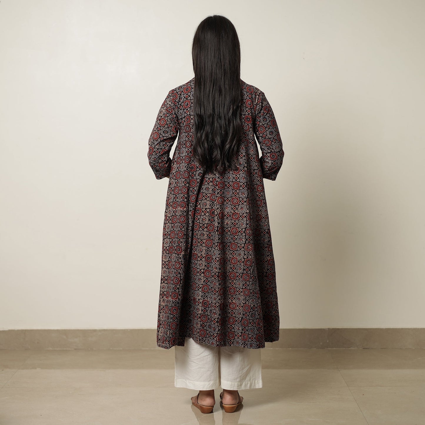 Ajrakh Block Printed Cotton Flared Kurta for Women