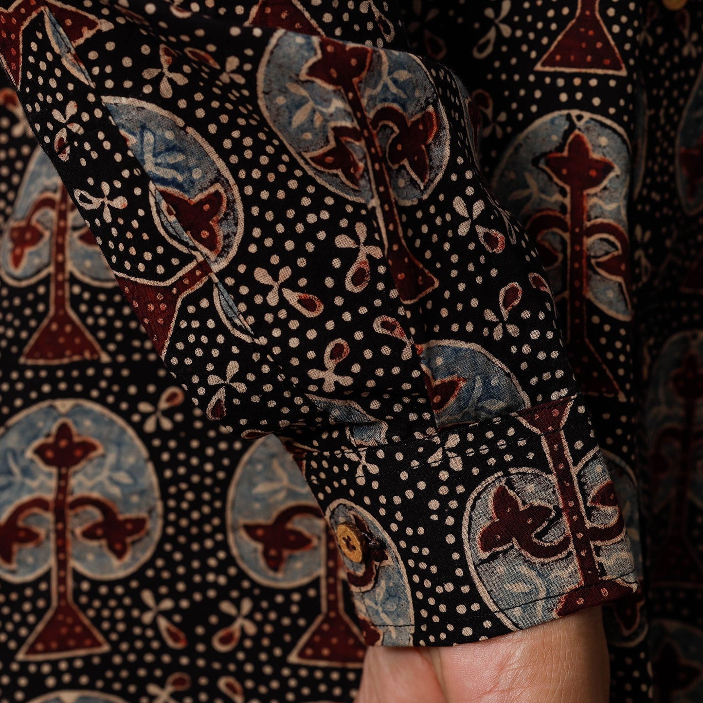 Ajrakh Block Printed Cotton Men Full Sleeve Shirt