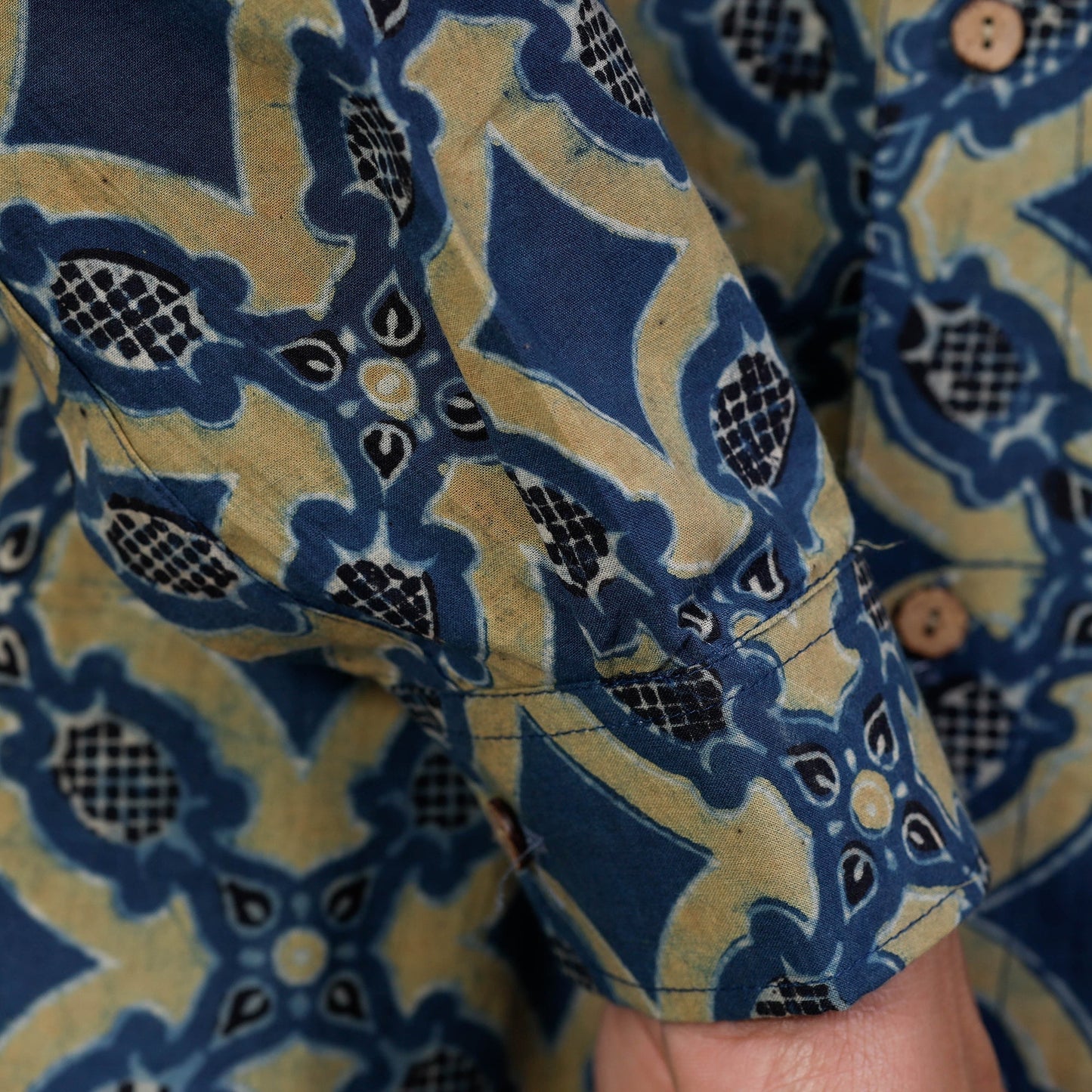 Ajrakh Block Printed Cotton Men Full Sleeve Shirt