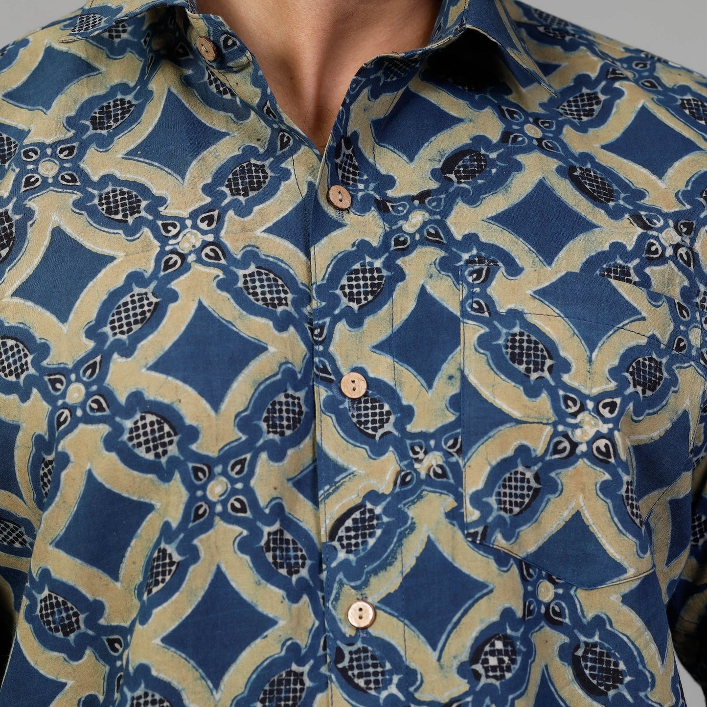 Ajrakh Block Printed Cotton Men Full Sleeve Shirt