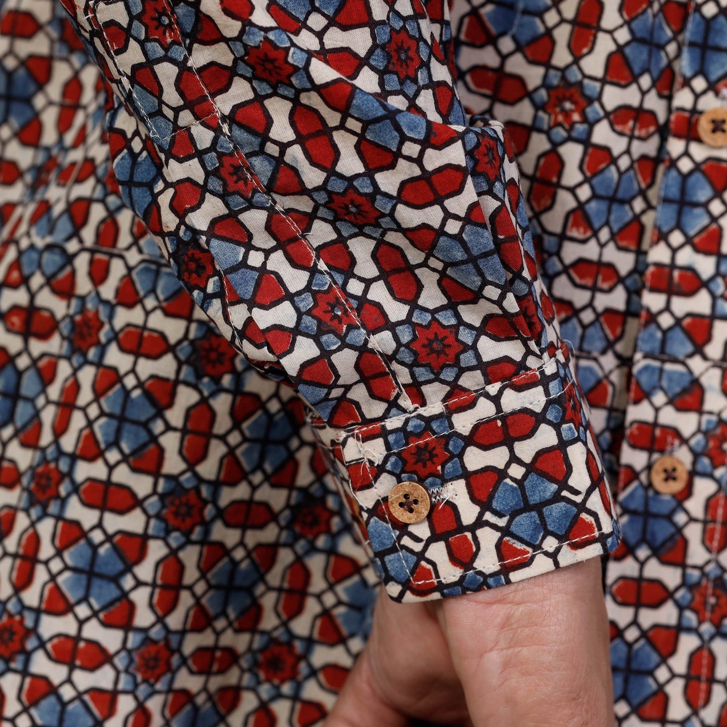 Ajrakh Block Printed Cotton Men Full Sleeve Shirt