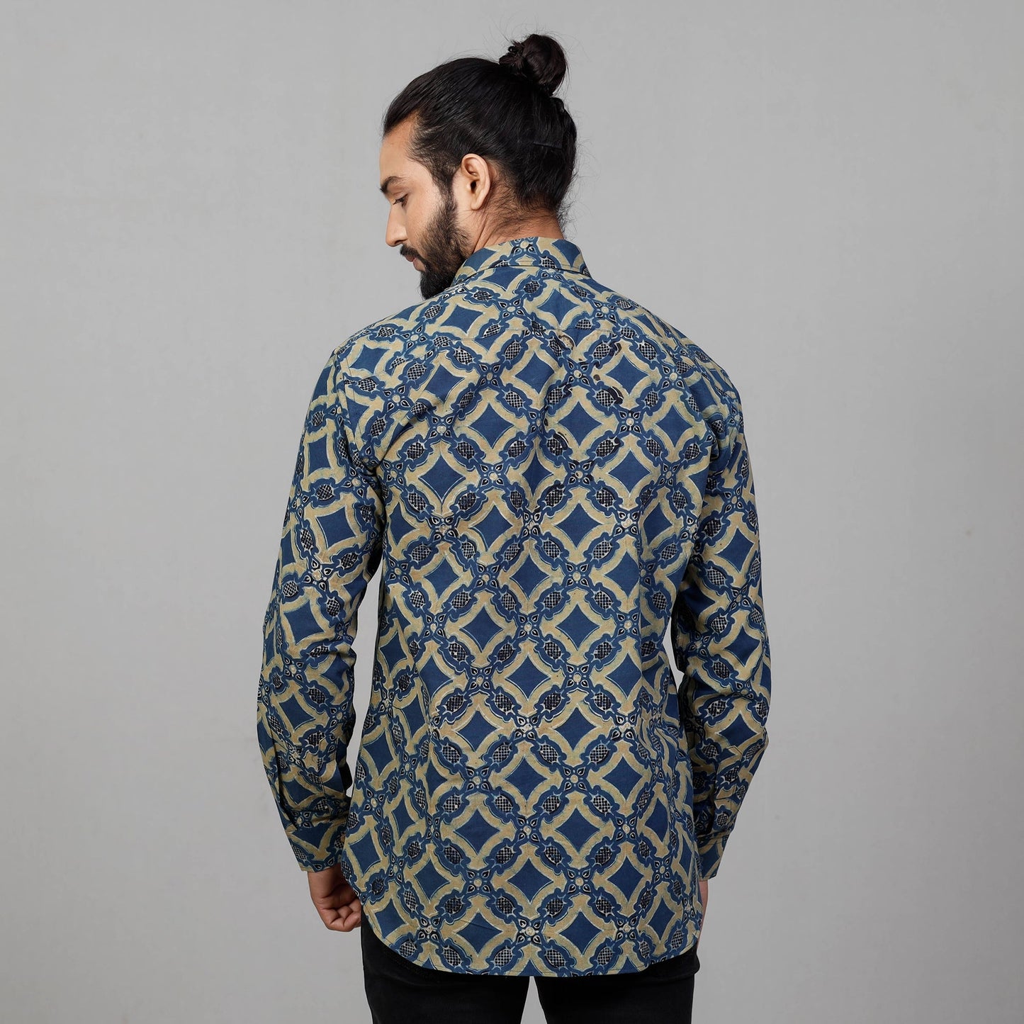 Ajrakh Block Printed Cotton Men Full Sleeve Shirt