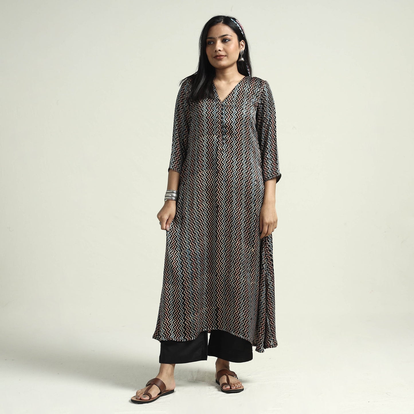 Ajrakh Block Printed Modal Silk Kurta with Palazzo Set
