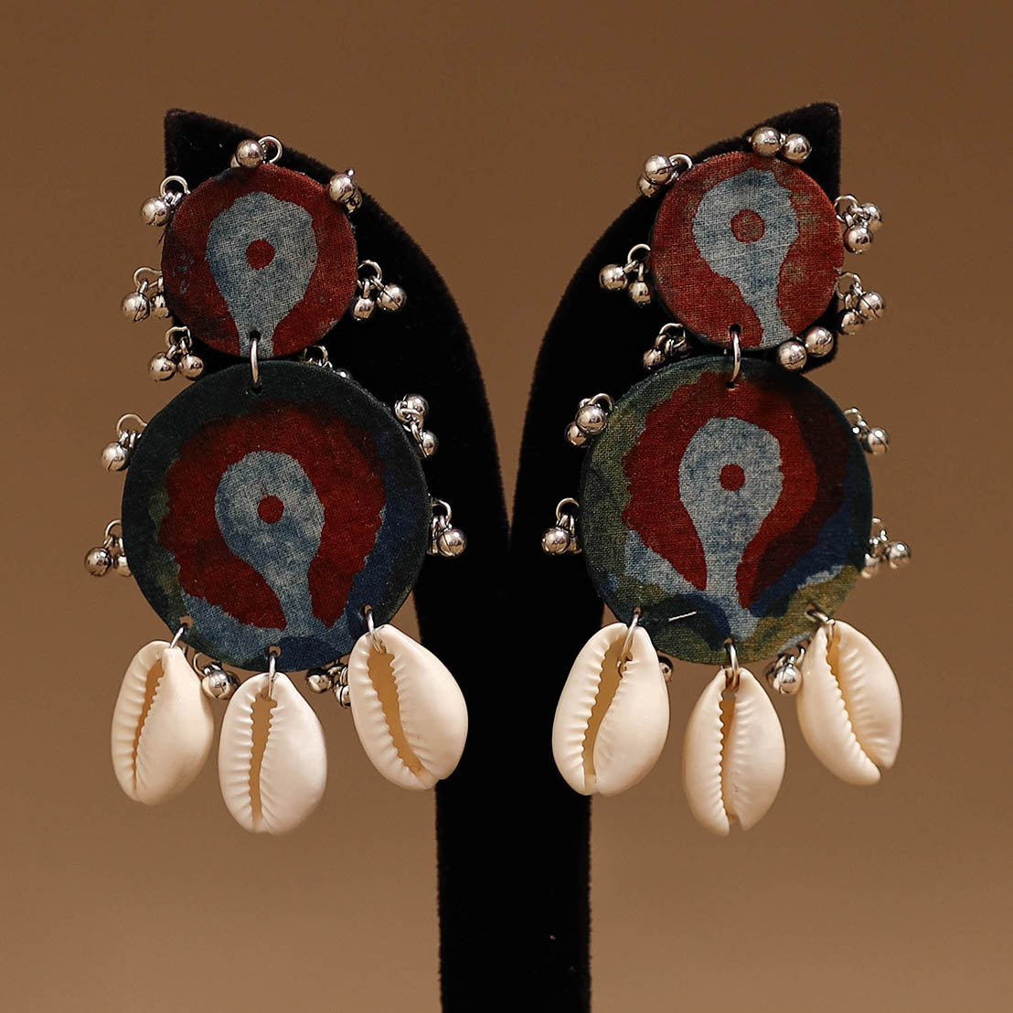 Anika shell & ghungroo work fabart handmade earrings