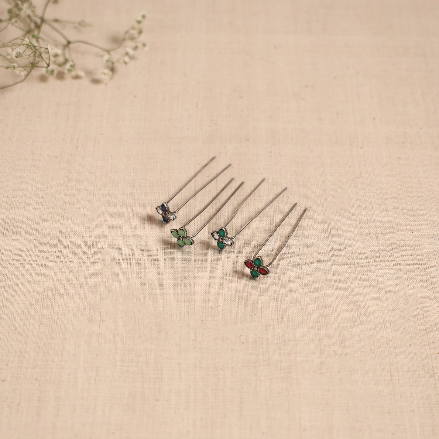 Antique silver finish oxidised brass base stone work juda