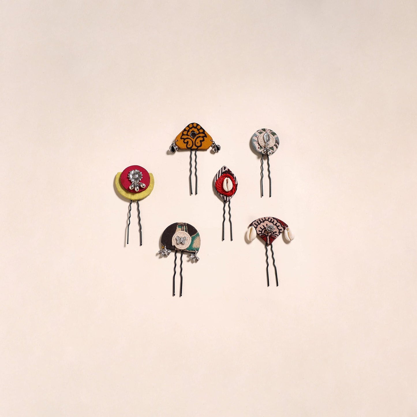 Multicolor - artisanal fabart juda pins (set of 6) 31