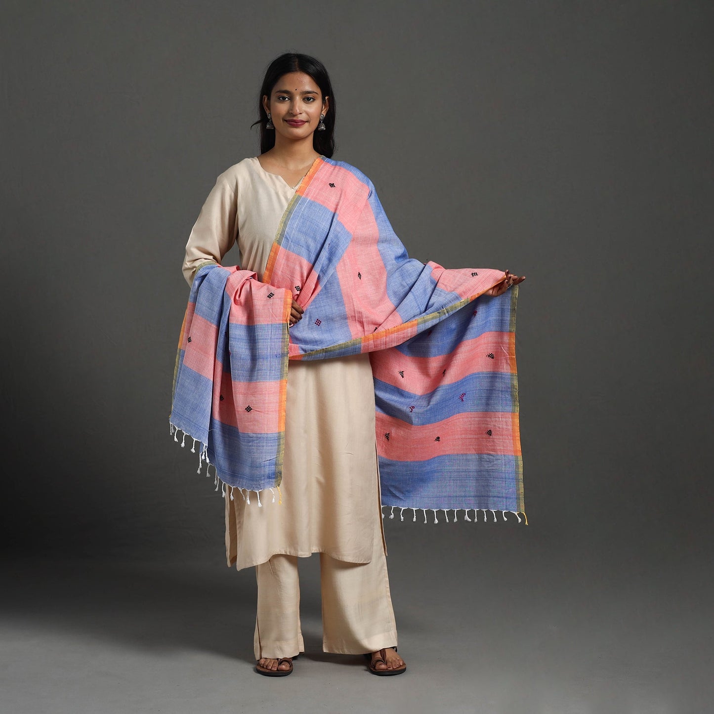 Multicolor Assam Weave Thread Buti Handloom Dupatta