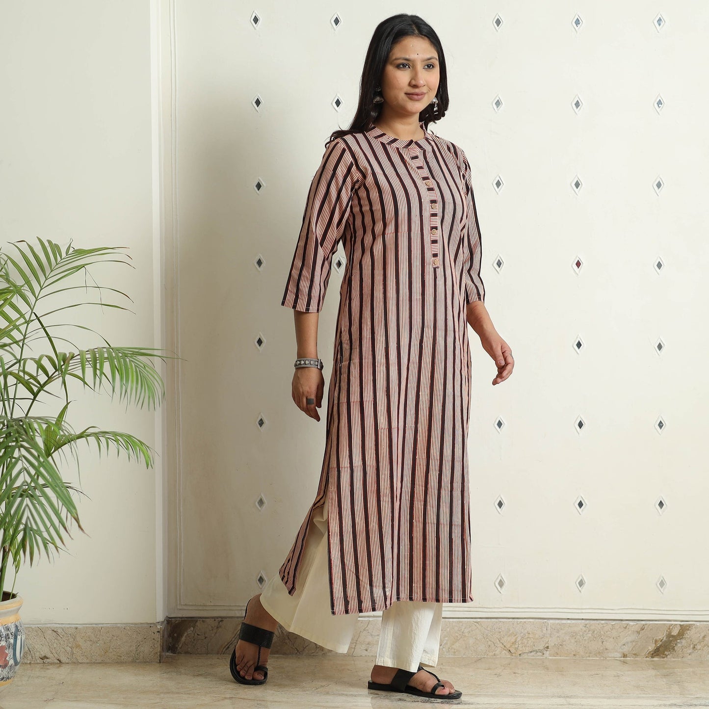 Authentic Natural Bagru Block Printed Cotton Straight Long Kurta