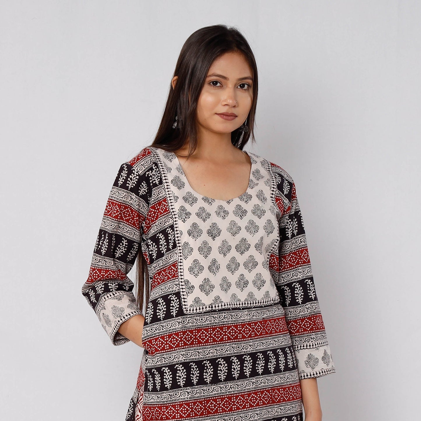 Bagh Block Printing Cotton Long Kurta with Palazzo & Dupatta Set 13
