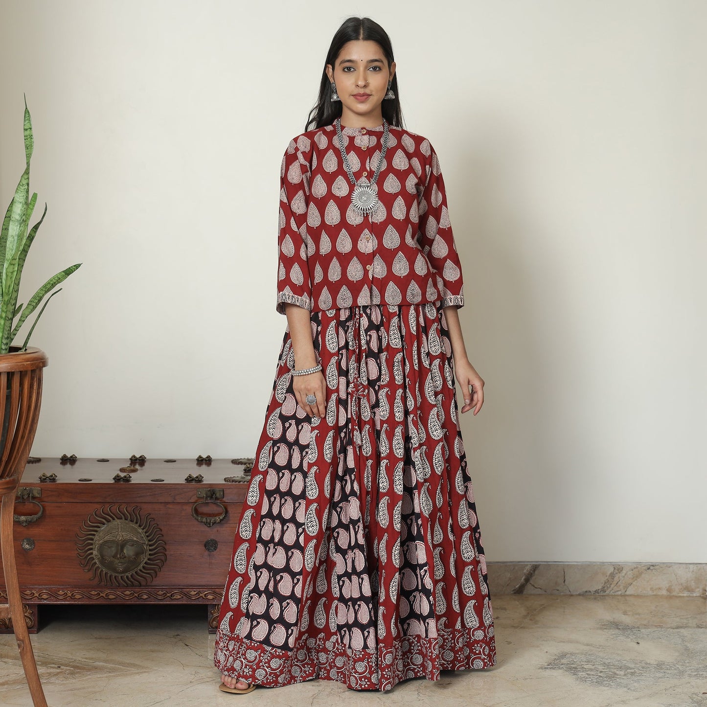 Bagh Block Printed Patchwork Cotton Long Skirt