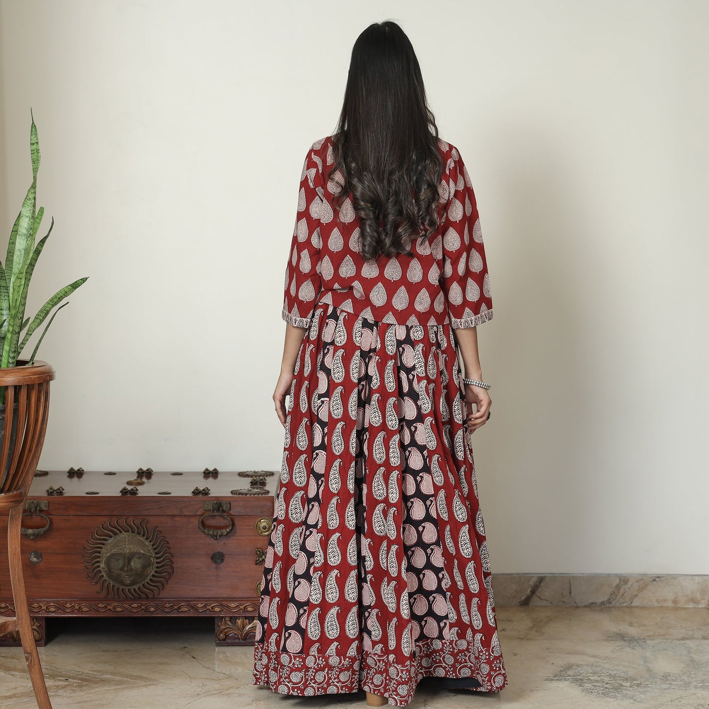 Bagh Block Printed Patchwork Cotton Long Skirt