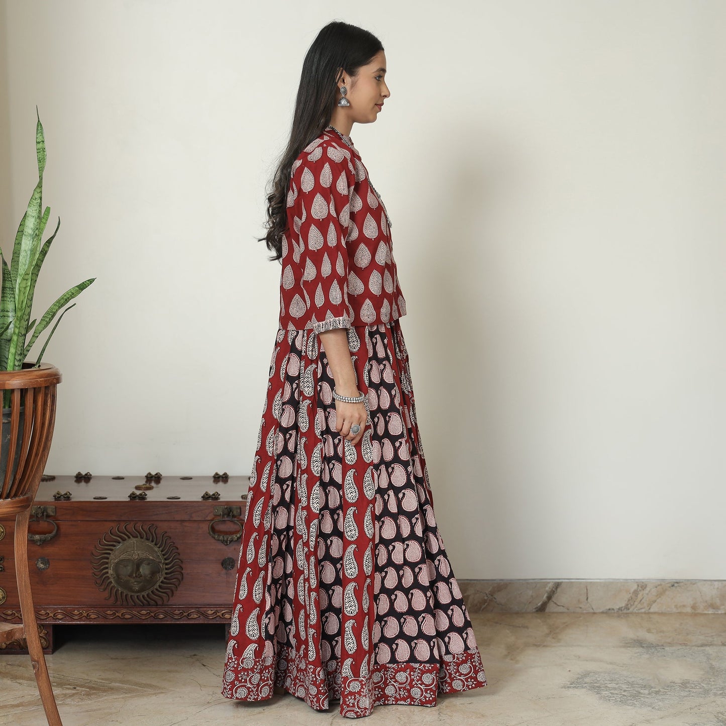 Bagh Block Printed Patchwork Cotton Long Skirt