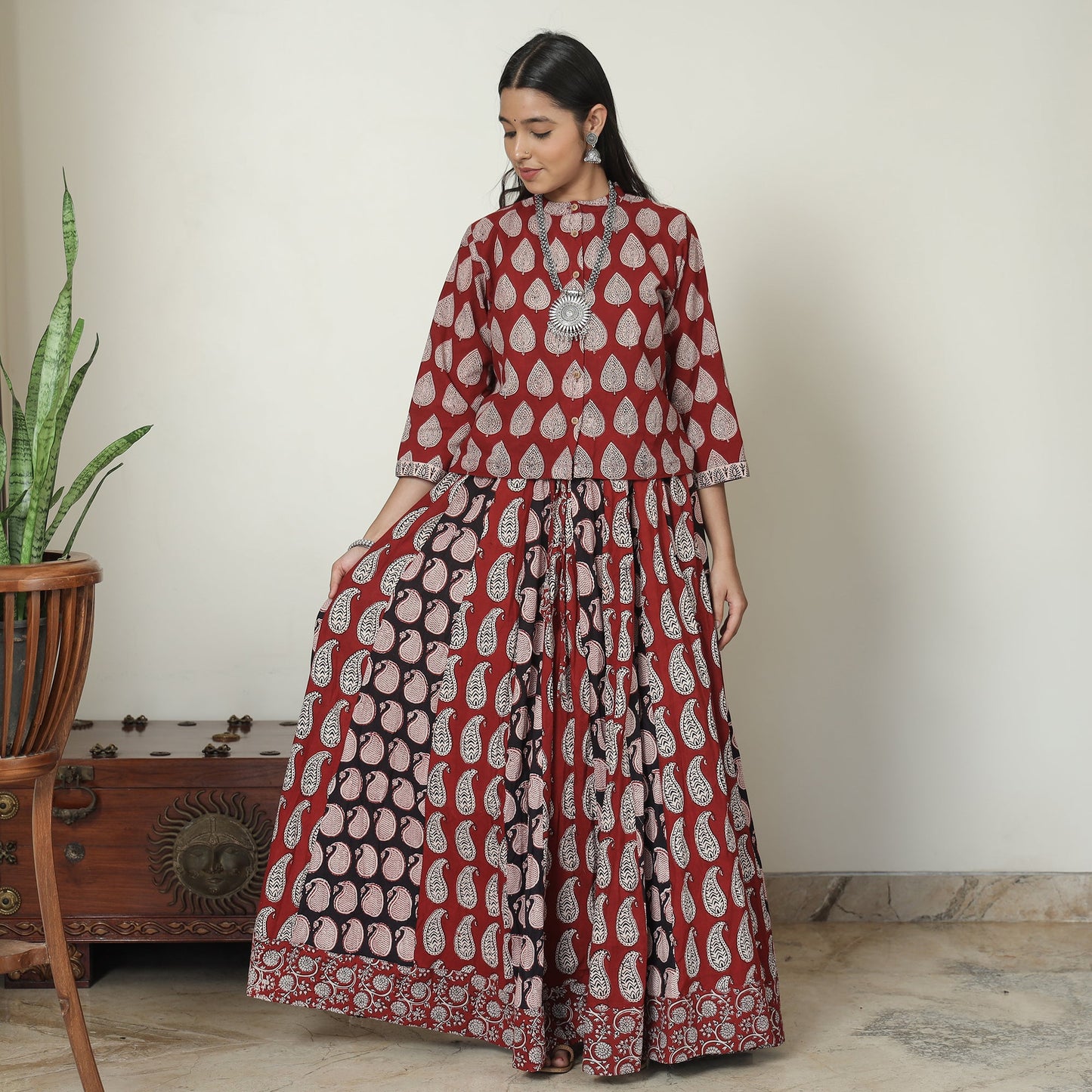 Bagh Block Printed Patchwork Cotton Long Skirt